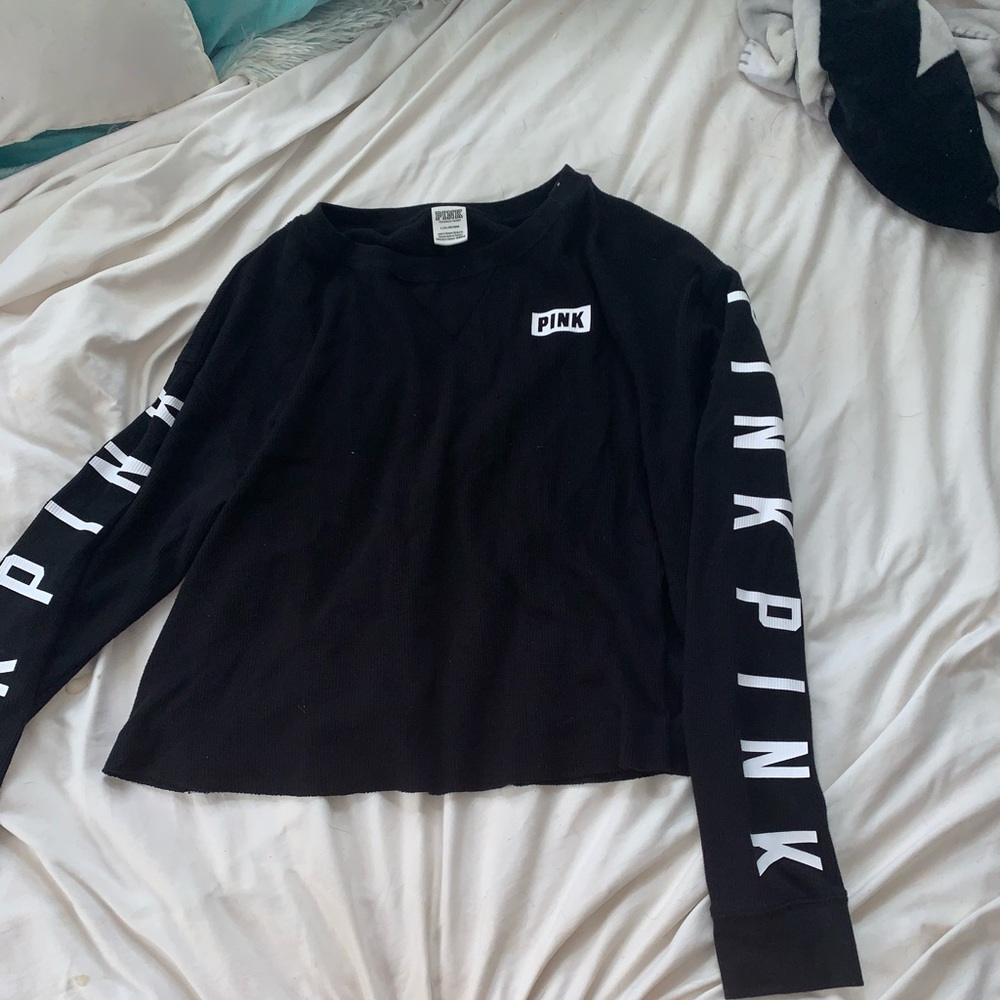 black vs pink waffle crop long sleeve